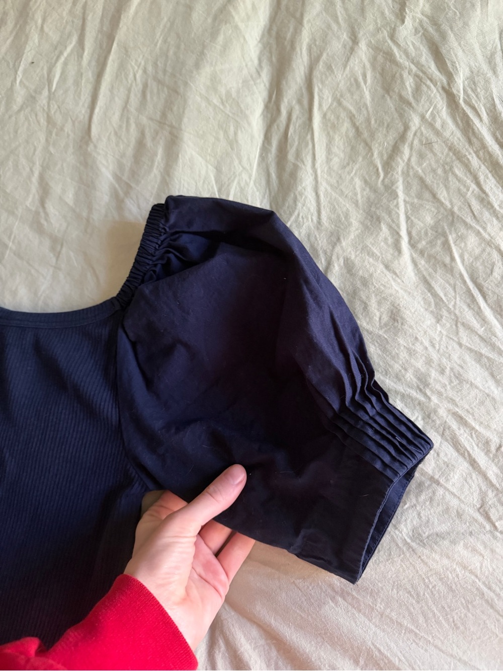 J. Crew Navy Ribbed Puff-Sleeve Square Neck Top - Picture 3 of 8
